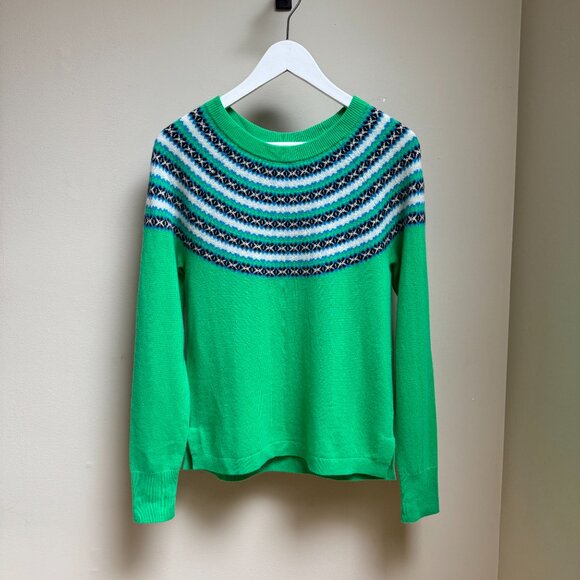 J. CREW WOMENS FAIR ISLE GREEN CASHMERE CREWNECK SWEATER - Picture 3 of 9